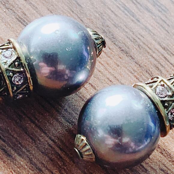 Signed Heidi Daus Gold Tone Crystal Pearl Drop Clip On Earrings VTG Swarovski? - Picture 15 of 17